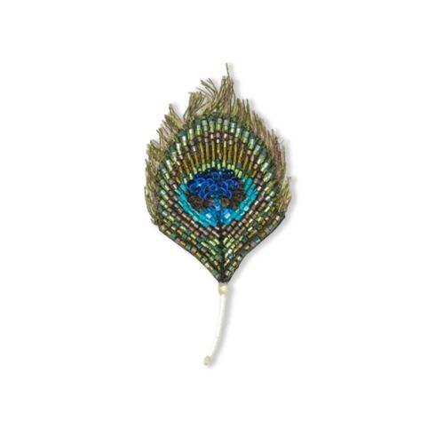 Artisan Brooch Pin Luminous Peacock Feather