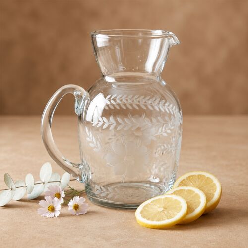 Artisan Glass Etched Pitcher