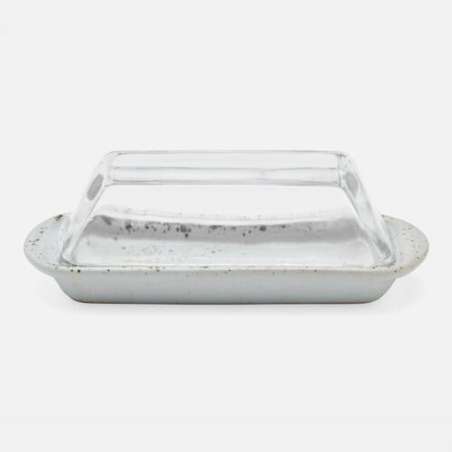 Artisan Glass & Salt Glaze White Butter Dish