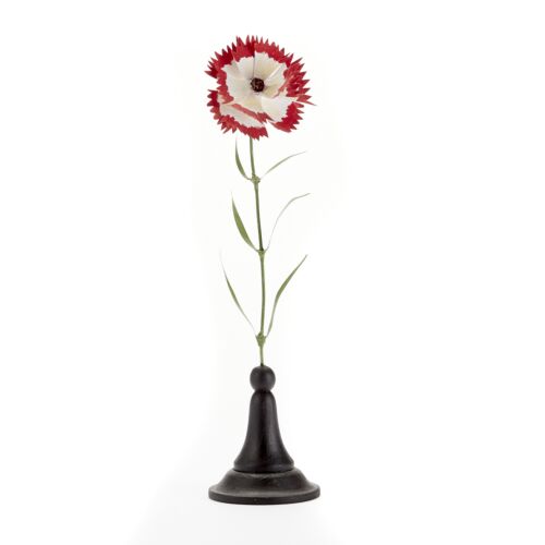 Artisan Metal Flower White & Red Carnation