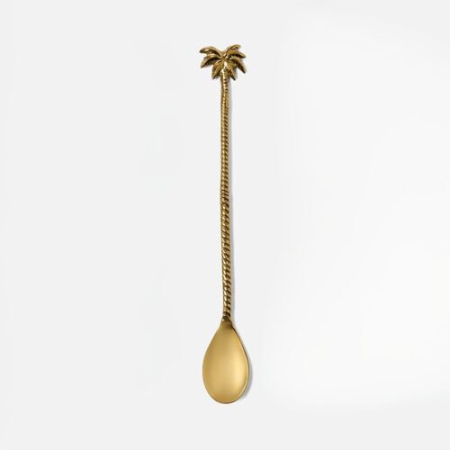 Artisan Polished Gold Palm Tree Cocktail Spoon