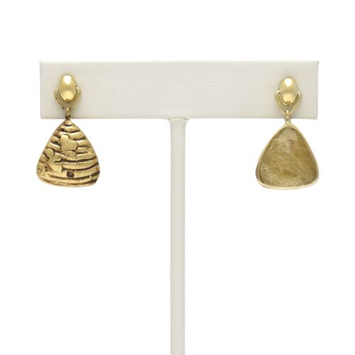 18K Gold-Dipped Beehive Reversible Gold Stone Earrings