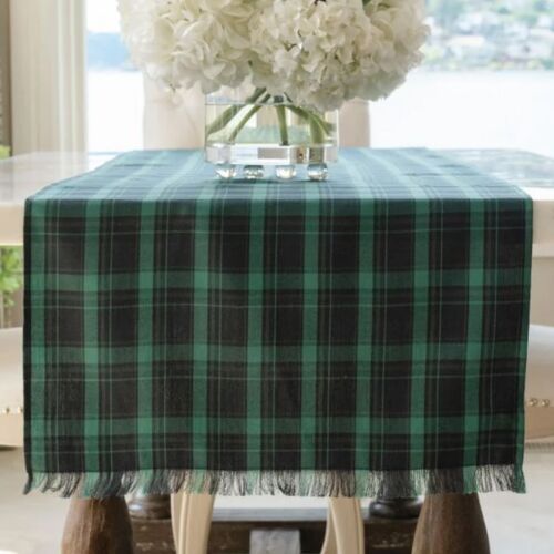 Black Watch Tartan Plaid Table Runner with Fringe
