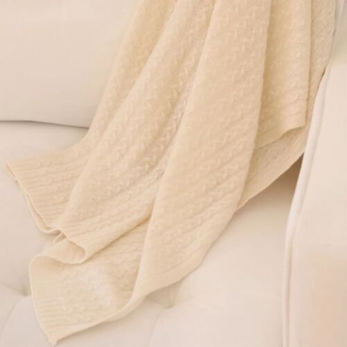 Cashmere Braided Cable Knit Baby Blanket Snow