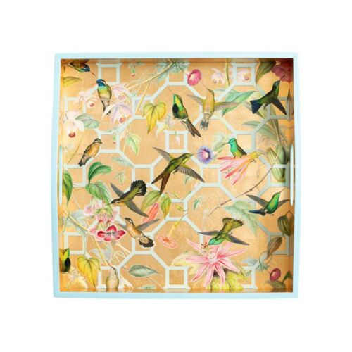 Caspari Lacquer Hummingbird Trellis Tray