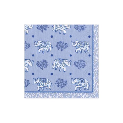 Caspari Paper Cocktail Napkin Pack/20 Batik Elephants Blue