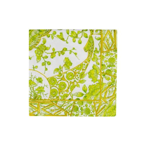Caspari Paper Cocktail Napkin Pack/20 Gilded Porcelain Chartreuse