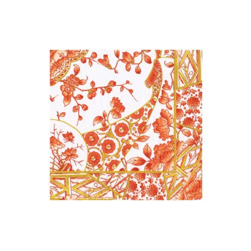 Caspari Paper Cocktail Napkin Pack/20 Gilded Porcelain Coral