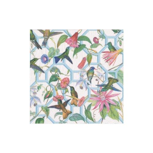 Caspari Paper Cocktail Napkin Pack/20 Hummingbird Trellis