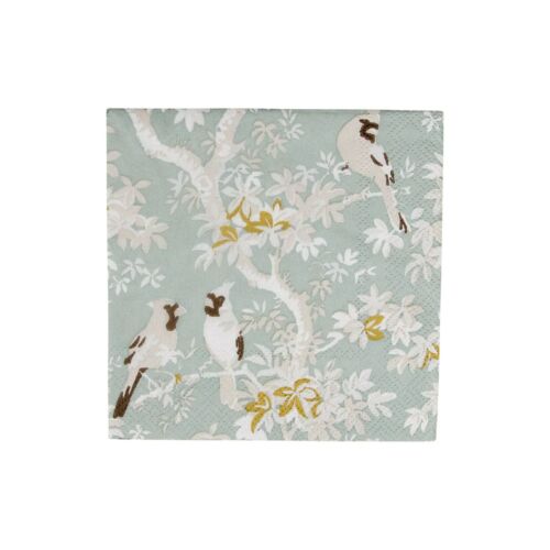 Caspari Paper Cocktail Napkin Pack/20 Scenic Songbirds Celadon