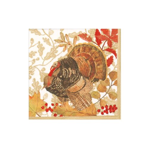 Caspari Paper Cocktail Napkin Pack/20 Woodland Turkey