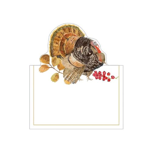 Caspari Place Card Pack/8 Die-Cut Woodland Turkey