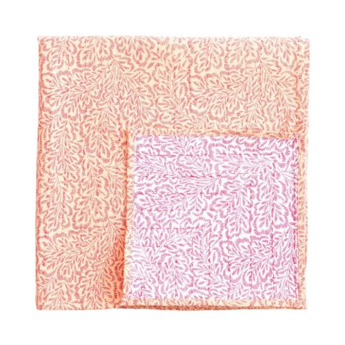Caspari Reversible Block Print Tablecloth Leaves Fuchsia & Orange