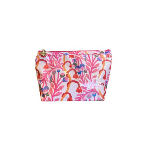 Cotton Cosmetic Bag Small Strawberry Vine Pink