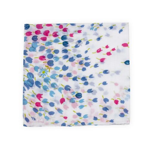 D. Porthault Handkerchief Printed Bouquet Eclate Blue