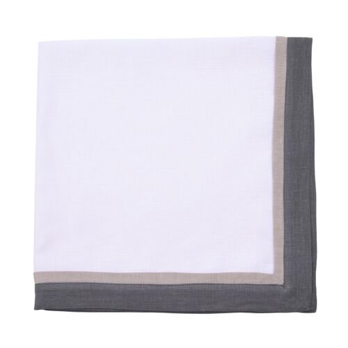 Deborah Rhodes Napkin Embroidered Tailored Border Silver & Charcoal