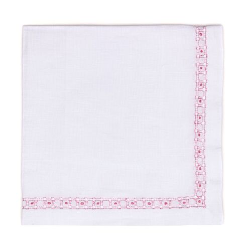 Deborah Rhodes Napkin Embroidered White Heirloom Pink