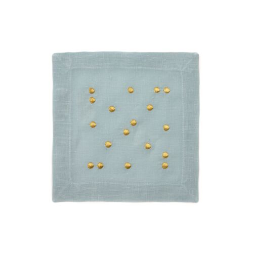 Deborah Rhodes Cocktail Napkin Scattered Dots Gold & Sky Blue