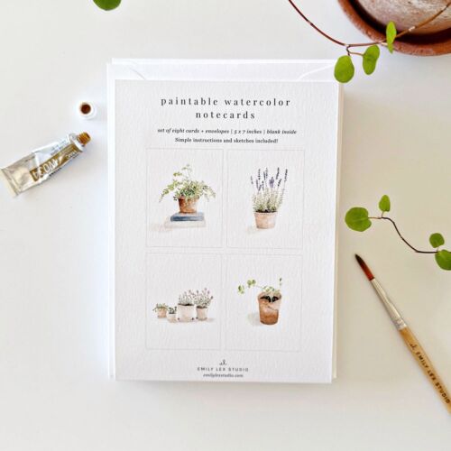 Emily Lex Paintable Notecard Set/8 Potted Plants