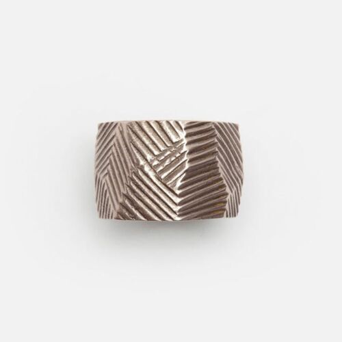 Etched Faceted Antiqued Pewter Brass Napkin Ring