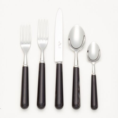 French Flatware Black & White Stainless 5-Piece Setting