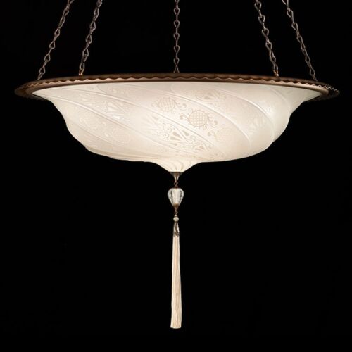  Fortuny Glass Lamp Suspended 26" Scudo Saraceno Classic White