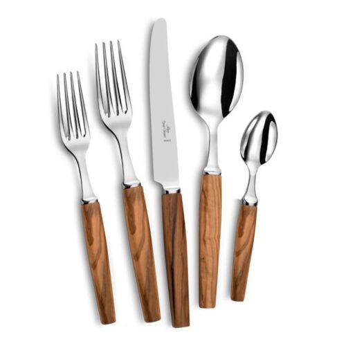 French Flatware Genève Olivewood Stainless 5-Piece Setting