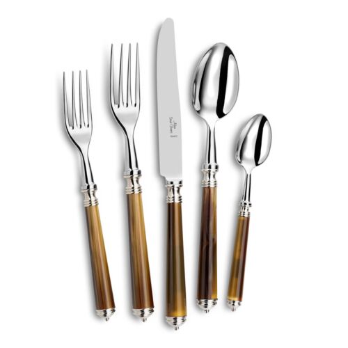 French Flatware Marbella Dark Horn Stainless 5-Piece Setting