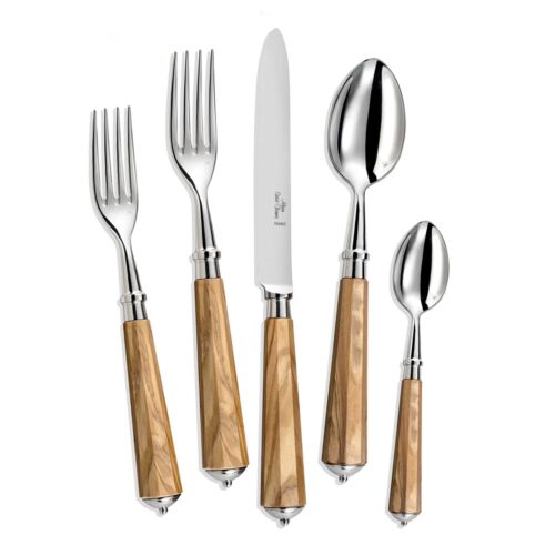 French Flatware Ravel Olivewood Stainless 5-Piece Setting