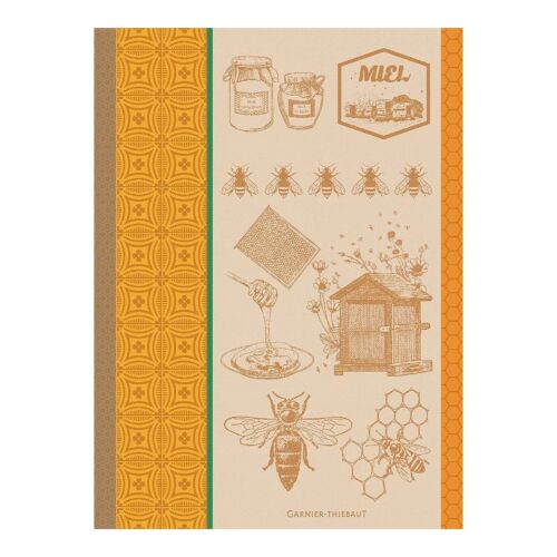 French Jacquard Towel Miel Et Abeilles Ocre
