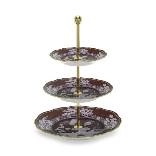 Ginori Oriente Italiano Castagna Gold Rim 3-Tier Stand