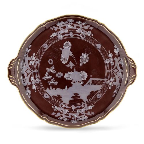 Ginori Oriente Italiano Castagna Gold Rim Cake Plate