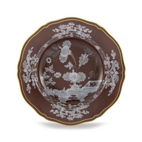 Ginori Oriente Italiano Castagna Gold Rim Soup Plate