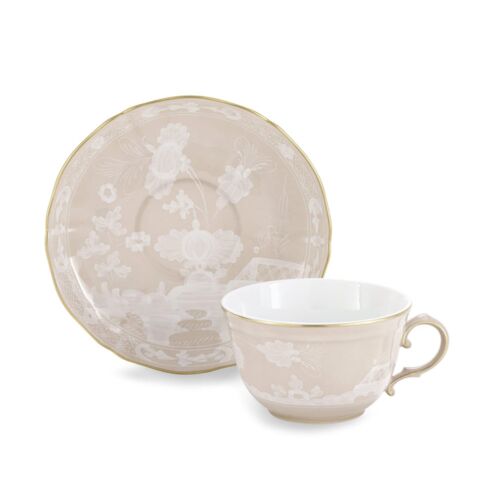   Ginori Oriente Italiano Meringa Gold Rim Tea Cup Set