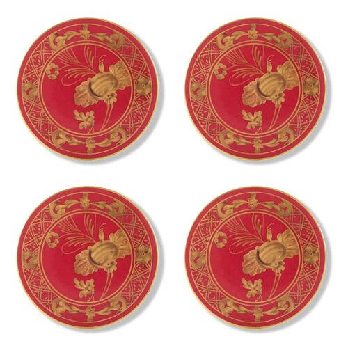 Ginori Oriente Italiano Rubrum Gold Rim Coaster Set/4