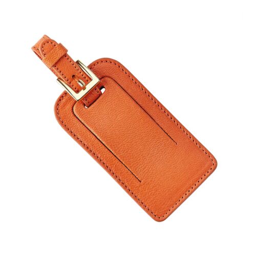 Goatskin Leather Luggage Tag Orange
