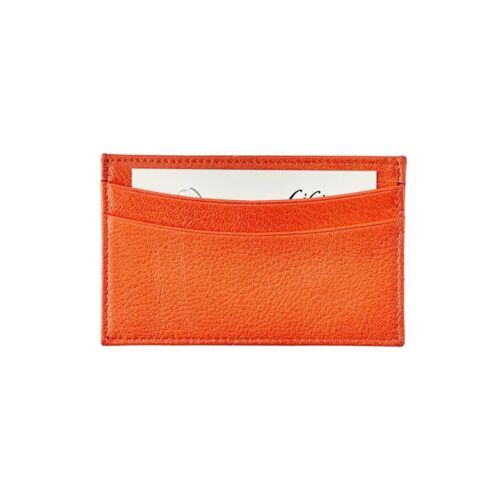 Goatskin Leather Slim Card Case Orange