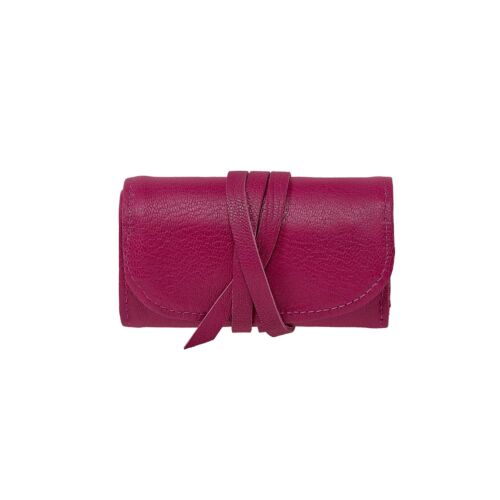 Goatskin Leather Small Jewelry Roll Azalea
