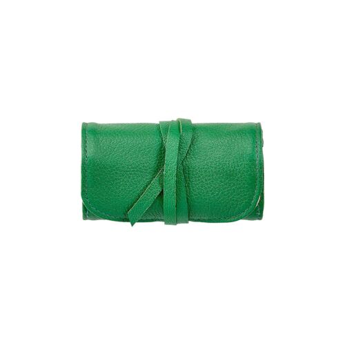 Goatskin Leather Small Jewelry Roll Green
