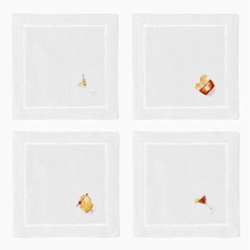 Henry Handwork Cocktail Napkin Set/4 Classic Drinks
