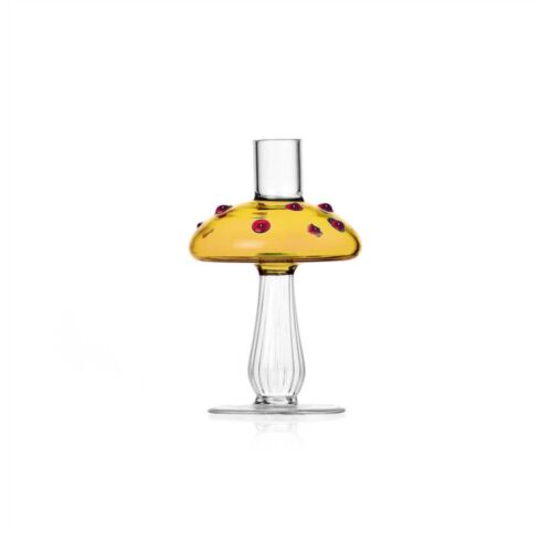 Ichendorf Alice Amber Mushroom with Red Dots Glass Candle Holder