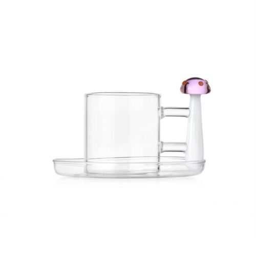  Ichendorf Alice Pink Mushroom with Red Dots Glass Coffee Cup & Saucer