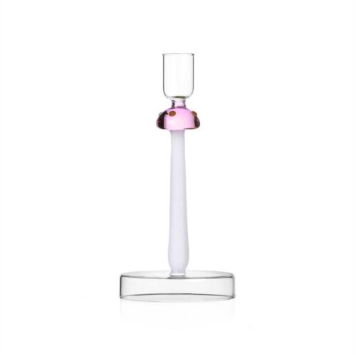 Ichendorf Alice Pink Mushroom with Red Dots Glass Candle Holder