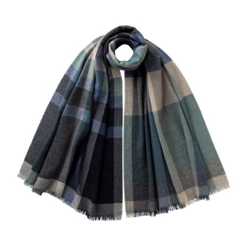 Johnstons of Elgin Cashmere Scarf Madras Check Blue