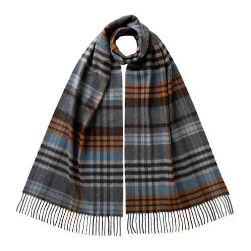 Johnstons of Elgin Merino Wool Scarf Oversized Check Grey