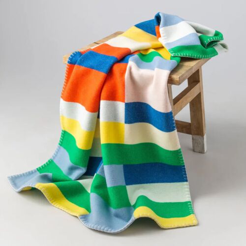 Johnstons of Elgin Wool-Cashmere Blanket Block Stripe