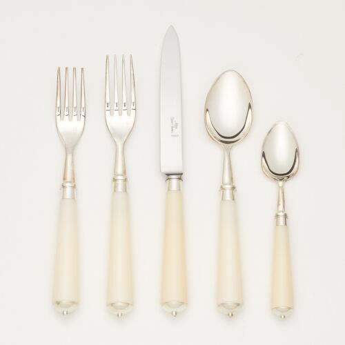 French Flatware Julia Faux Ivory Silver Plate 5-Piece Setting
