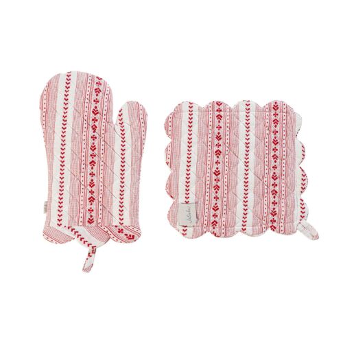 Juliska Oven Mitt & Pot Holder Villa Stripe Red