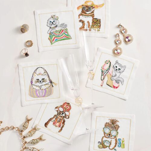 Kim Seybert Cocktail Napkin Set/6 Diva Pets