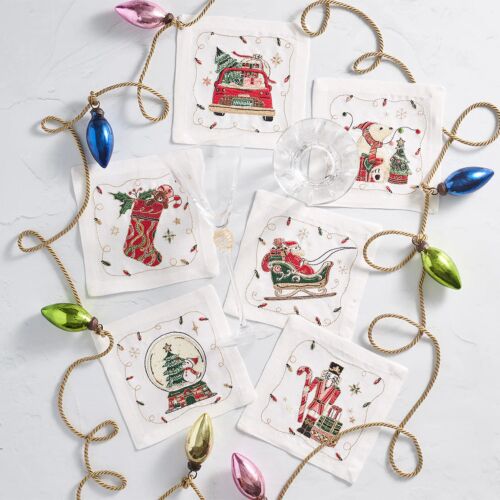 Kim Seybert Cocktail Napkin Set/6 Holly Jolly